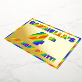 4th Birthdayパーティー—おもしろい, Rainbow Spectrum "4" 箔招待状 (回転した状態)