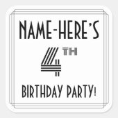 4th Birthdayパーティー:アールデコスタイル+名前をカスタムする スクエアシール (正面)