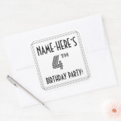 4th Birthdayパーティー:アールデコスタイル+名前をカスタムする スクエアシール (封筒)