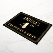 4th Birthdayパーティー:アールデコルック"4"、名前あり 箔招待状 (回転した状態)