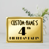 4th Birthdayパーティー—アールデコ検索「4」 +名前 箔招待状 (立ち正面)