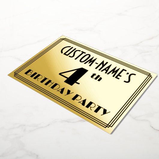 4th Birthdayパーティー—アールデコ検索「4」 +名前 箔招待状 (回転した状態)