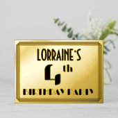 4th Birthdayパーティー:アールデコ「4」と名前 箔招待状 (立ち正面)