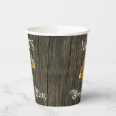 4th Birthdayパーティー—フェイク金ゴールドとフェイクウッドの外観 紙コップ (左)