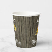 4th Birthdayパーティー—フェイク金ゴールドとフェイクウッドの外観 紙コップ (右)