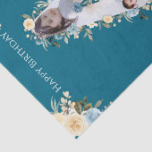 4th Birthdayフォトコラージュティール（緑がかった色）ブルーイエローフラワー 薄葉紙 (詳細)