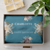 4th Birthdayフォトコラージュティール（緑がかった色）ブルーイエローフラワー 薄葉紙 (ギフト)