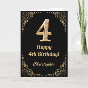 4th Birthdayブラックと金ゴールドグリッター枠 カード