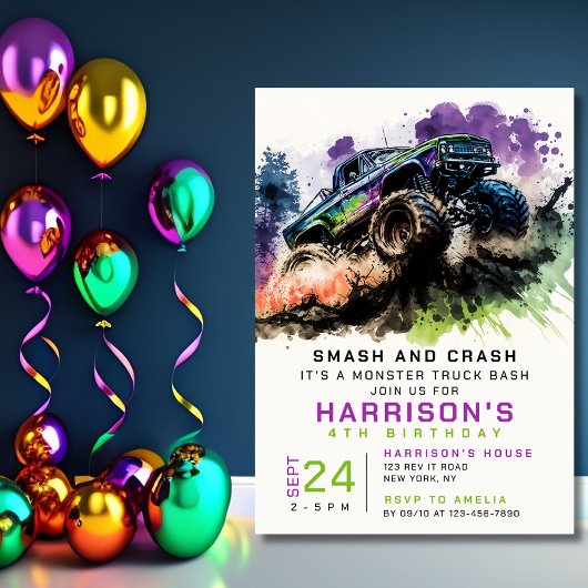 4th Birthdayモンスタートラックがクラッシュ・キッズ 招待状
