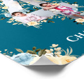 4th Birthday写真ティール（緑がかった色）コラージブルーイエローフラワー ポスター (角)