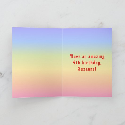 4th Birthday —おもしろいケーキ&ろうそく、名前をカスタムする付き カード (内部)