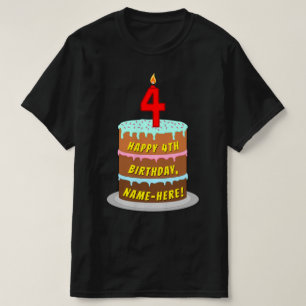4th Birthday —おもしろいケーキ&ろうそく、名前をカスタムする付き Tシャツ