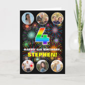 4th Birthday:おもしろいレインボー#,名前をカスタムする&写真 カード (正面)