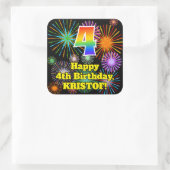 4th Birthday:おもしろい花火のルック、虹# 4 スクエアシール (バッグ)