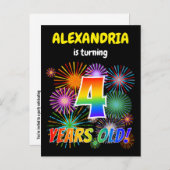 4th Birthday -おもしろい花火、レインボールック"4" ポストカード (正面/裏面)
