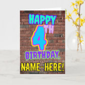 4th Birthday -おもしろい、アーバングラフィティインスパイアルック カード (黄色い花)