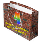 4th Birthday:おもしろい、グラフィインスパイアティ・レインボー# 4 ラージペーパーバッグ (裏面アングル)