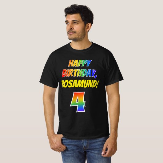 4th Birthday — はっきりした, おもしろい, Rainbow 4, 名前をカスタムする Tシャツ (正面フル)