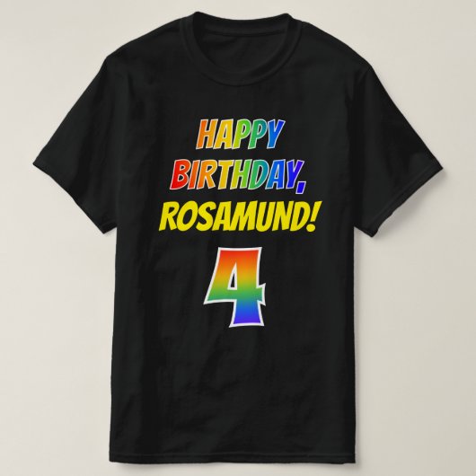 4th Birthday — はっきりした, おもしろい, Rainbow 4, 名前をカスタムする Tシャツ (デザイン正面)