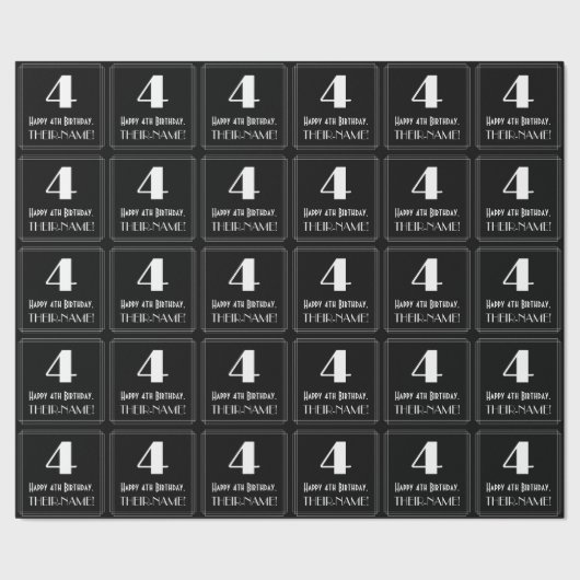 4th Birthday - インスパイアアールデコルック"4"，名前 ラッピングペーパー (シーム)