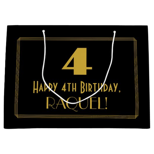 4th Birthday — インスパイアアールデコルック「4」 & Name ラージペーパーバッグ (正面)