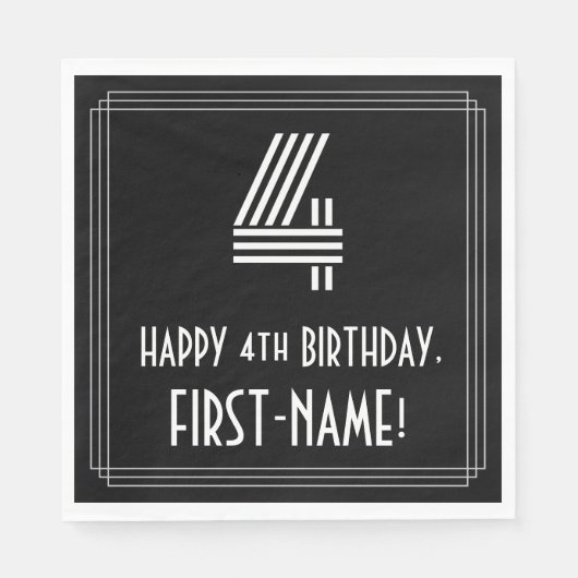 4th Birthday: インスパイアアールデコ検索"4" +名前 スタンダードランチョンナプキン (正面)