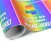 4th Birthday:, カラフルおもしろいレインボーパターン# 4 ラッピングペーパー (ロールコーナー)