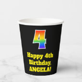 4th Birthday:カラフル、おもしろい、エキサイティング、虹4 紙コップ (正面)