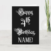 4th Birthday:、ファンシースクリプエレガントト+名前をカスタムする カード (正面)