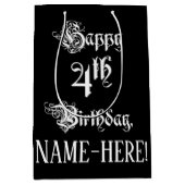 4th Birthday:、ファンシースクリプエレガントト+名前をカスタムする ミディアムペーパーバッグ (正面)