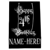 4th Birthday:、ファンシースクリプエレガントト+名前をカスタムする ミディアムペーパーバッグ (裏面)