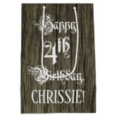 4th Birthday:, ファンシーフェイク Wood Look +名前をカスタムする ミディアムペーパーバッグ (裏面)