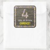 4th Birthday:フローラ番号フェイク、木目、名前 スクエアシール (バッグ)