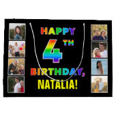 4th Birthday：レインボー文字カスタム、写真と名前 ラージペーパーバッグ (裏面)