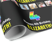 4th Birthday:レインボー「4」;写真カスタムと名前 ラッピングペーパー (ロールコーナー)