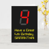 4th Birthday：レッドデジタル時計のスタイル「4」 +名前 カード (黄色い花)