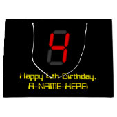 4th Birthday:レッドデジタル時計のスタイル「4」 +名前 ラージペーパーバッグ (正面)