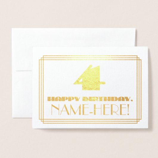 4th Birthday;名前+アールデコインスパイア「4」を見る 箔カード (封筒付き正面)