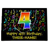 4th Birthday – 音楽カラフル記号、虹4 ラージペーパーバッグ (正面)