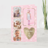 4th Birthday 4 Picture Collage Gold Pink Hearts カード (正面)