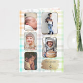 4th Birthday 5 Picture Plaid Watercolor Modern カード (正面)