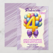 4th Birthday Balloonテーマ 招待状 (正面/裏面)