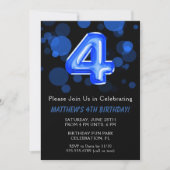 4th Birthday Balloons Kids Blue Boyパーティー 招待状 (正面)