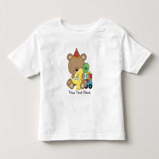 4th Birthday Bear Boy （カスタマイズ可能） トドラーTシャツ (正面)