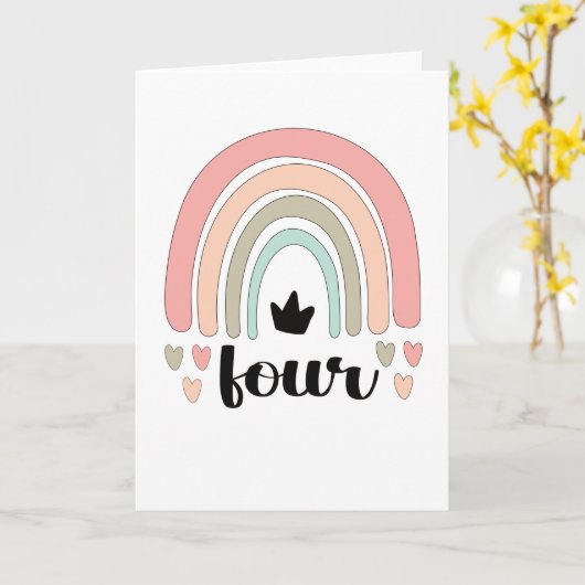 4th Birthday Boho Rainbow Party Kids 4 Years Old カード (黄色い花)