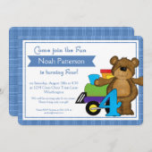 4th Birthday Boy招待状テディベアトレイン 招待状 (正面/裏面)