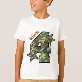 4th Birthday Boy迷彩柄アンドスターズ名前をカスタムするV01D Tシャツ