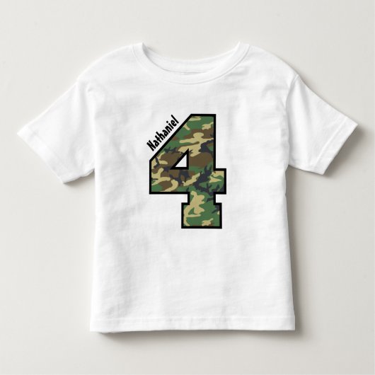4th Birthday Boy迷彩柄4年名前をカスタムするV007D トドラーTシャツ (正面)