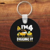 4th Birthday Boy Digger Boy Construction Happy 4 Y キーホルダー (正面)