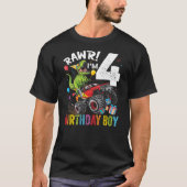 4th Birthday Boy Dinosaur Monster Truck Tシャツ (正面)